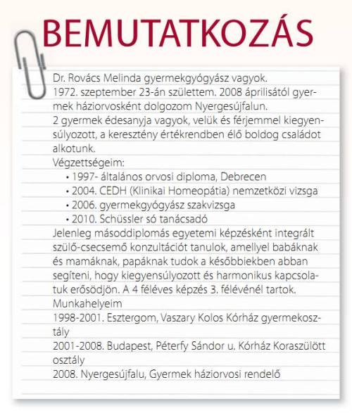 Dr. Rovács Melinda, Életfa, partner, egészség